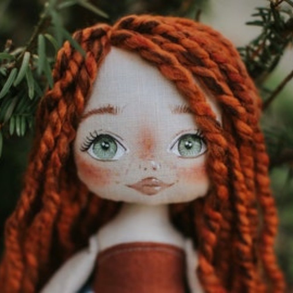 Doll with Red Hair | Mermaid skirt | green eyes | cloth doll | linen dress